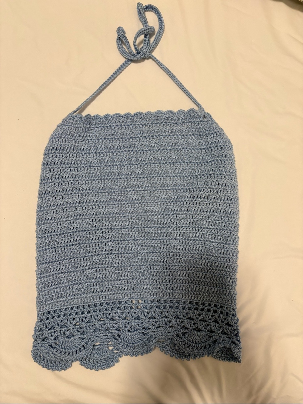 Light Blue Crochet Halter Crop Top